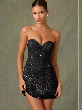 Oh Polly | Dresses | Embellished Bandeau Cowl Neck Maxi Dress In Black |  Poshmark